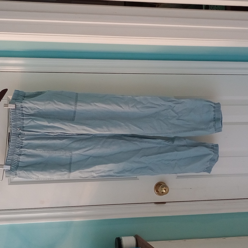Light blue drawstring pants. Very light weight.
